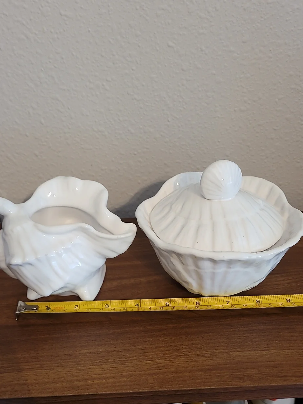 Olfaire White Ceramic Conch Shell Creamer & Sugar Set Coastal Nautical Portugal